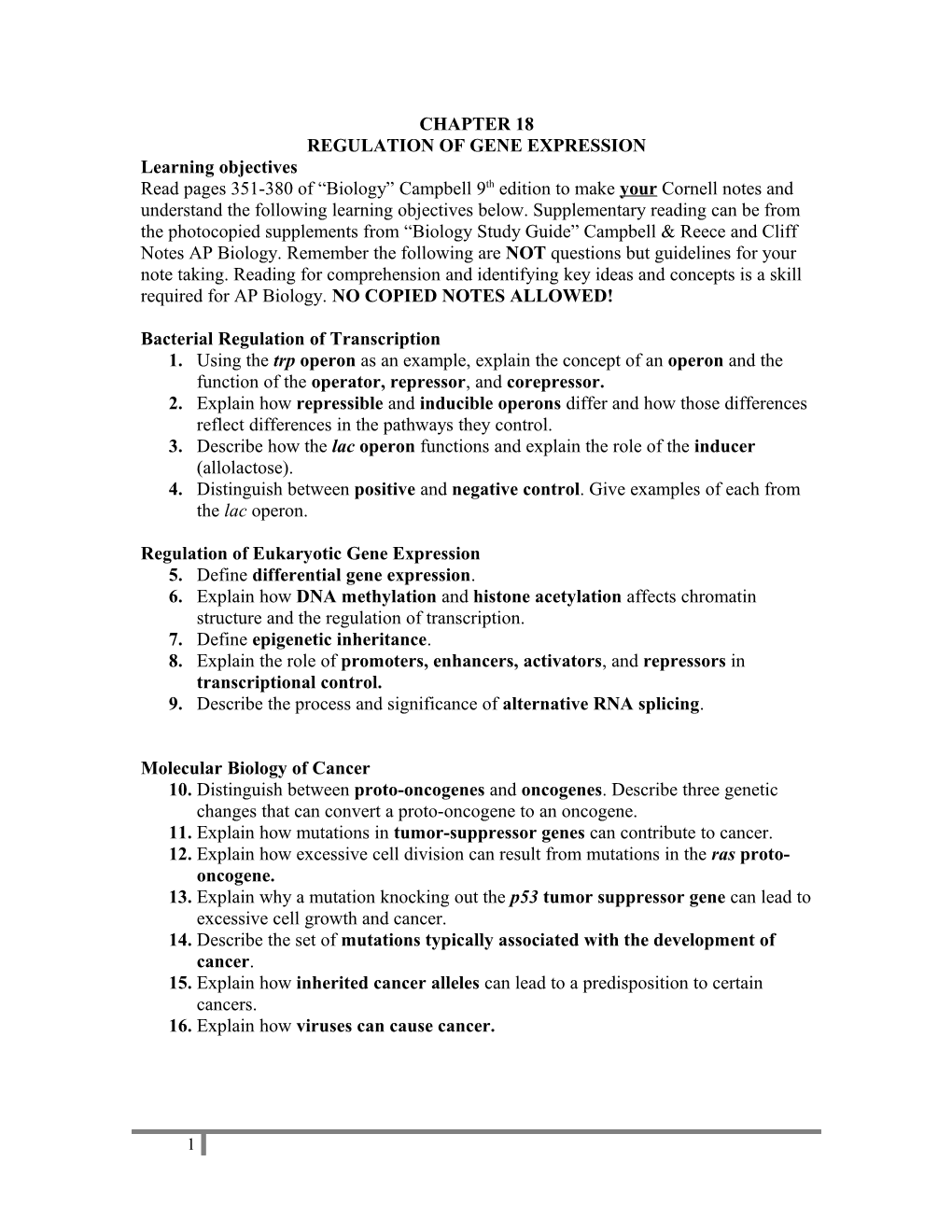 Regulation of Gene Expression