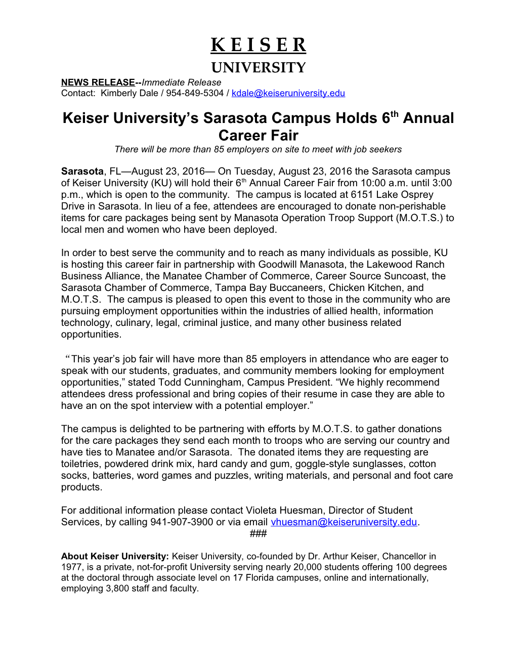 Keiser University S Sarasota Campus Holds 6Th Annual Career Fair