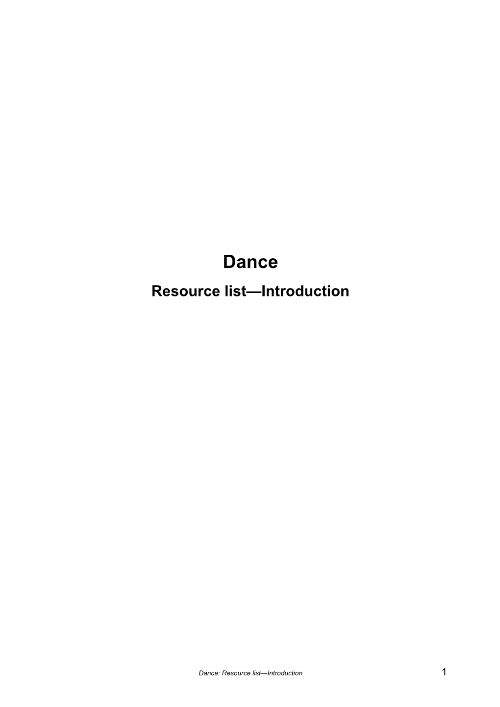 Dance Resource List Print Materials