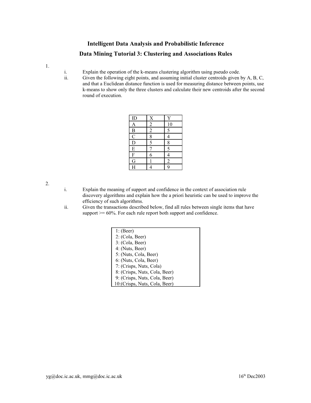 Data Mining: Tutorial 1