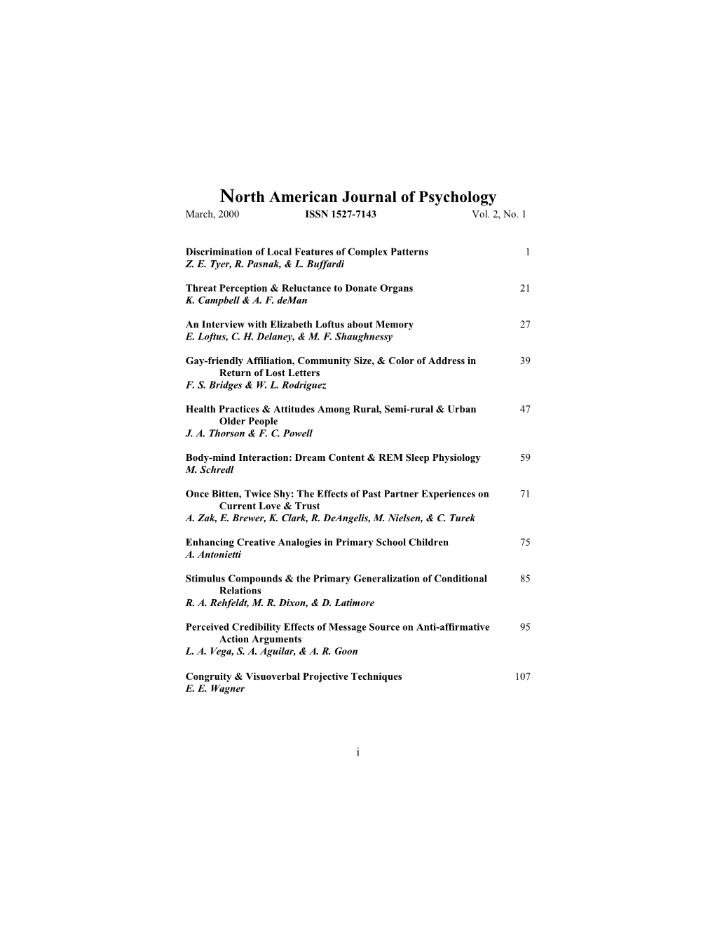 North American Journal of Psychology s2