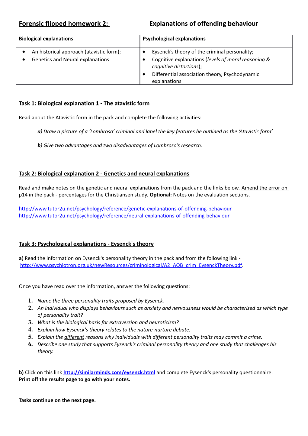 Forensic Flipped Homework 2: Explanations of Offending Behaviour