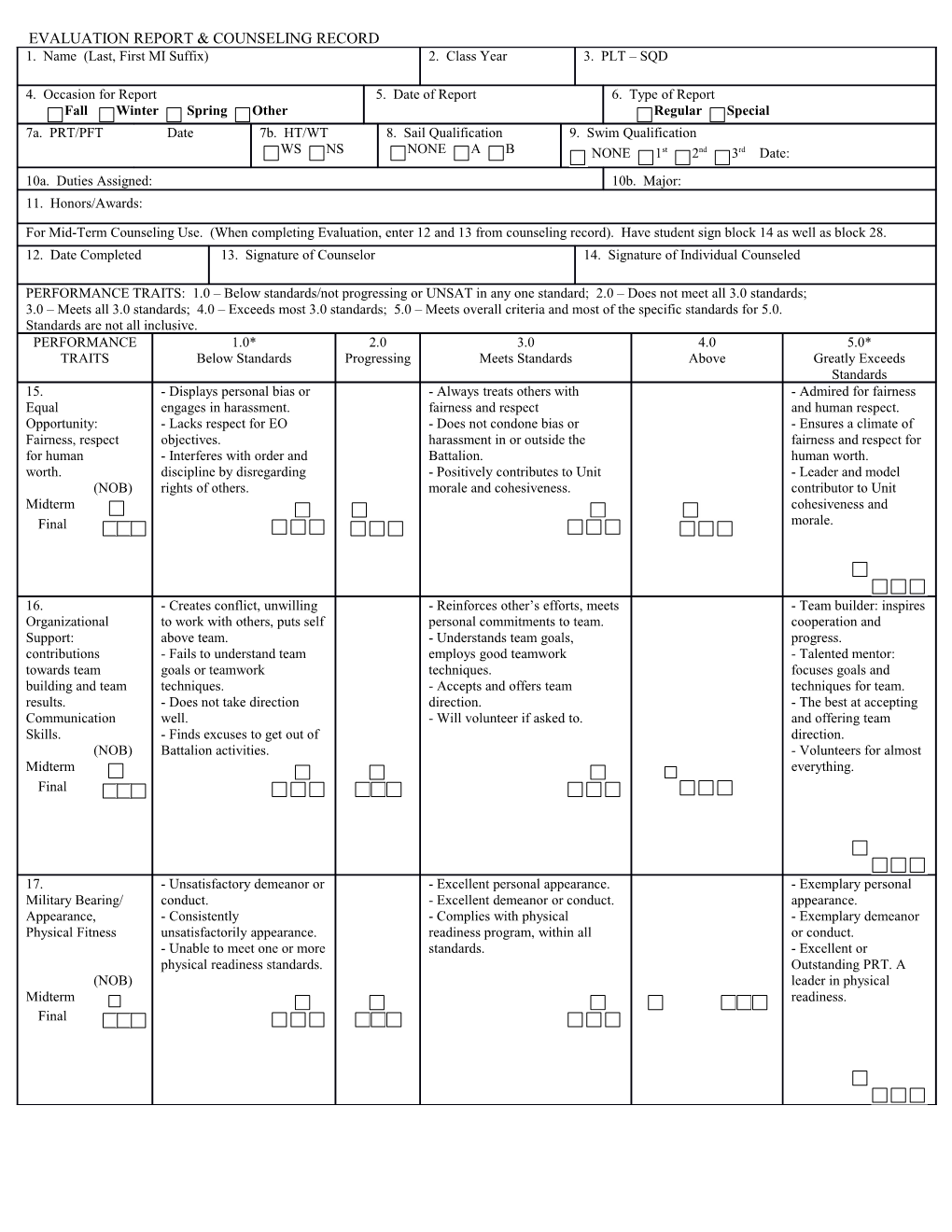 Evaluation Report & Counseling Record