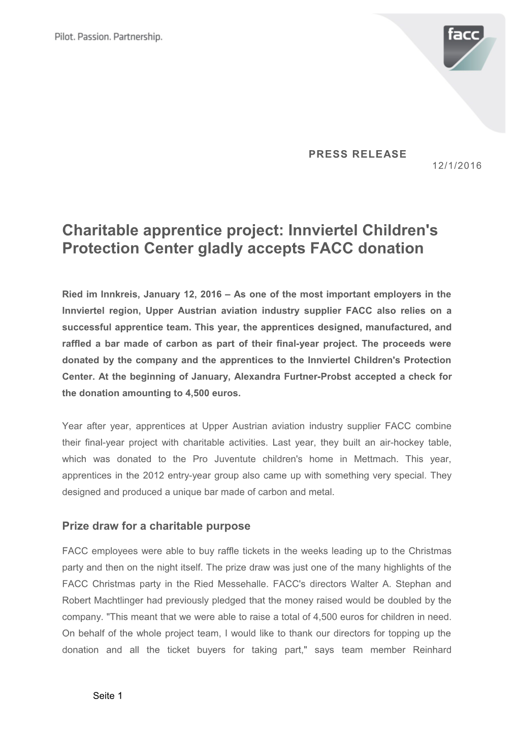 Charitable Apprentice Project: Innviertel Children's Protection Center Gladly Accepts