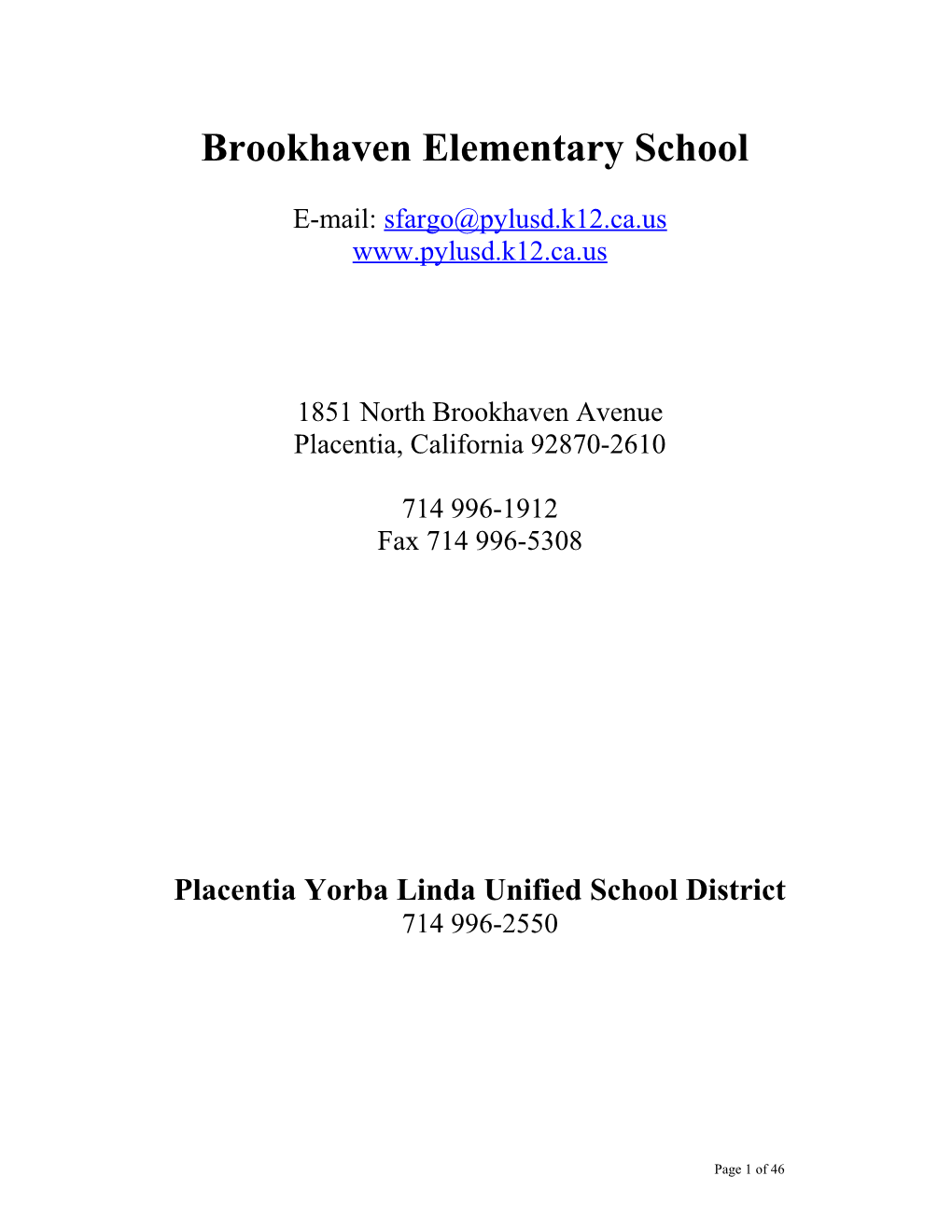 Brookhaven Elementary School 2004 No Child Left Behind-Blue Ribbon School Application (Msword)