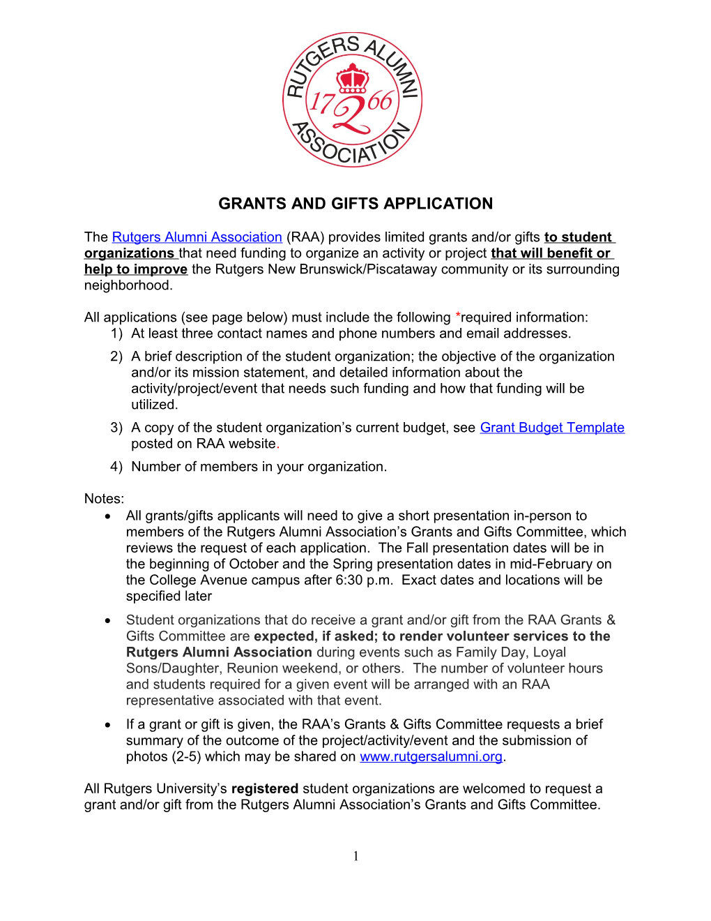 Grants and Gifts Application