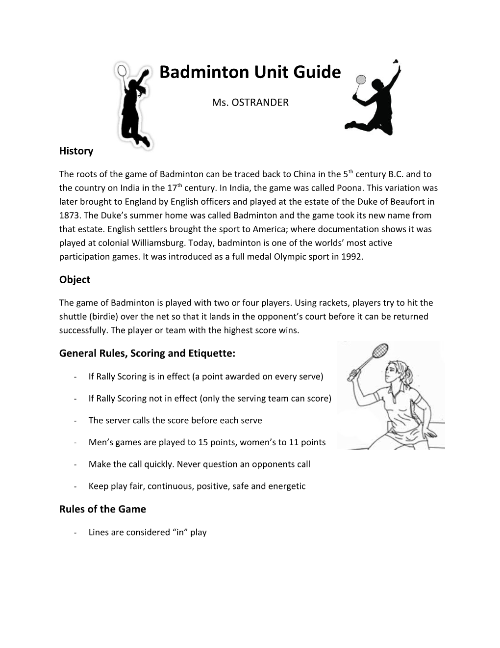 General Rules, Scoring and Etiquette