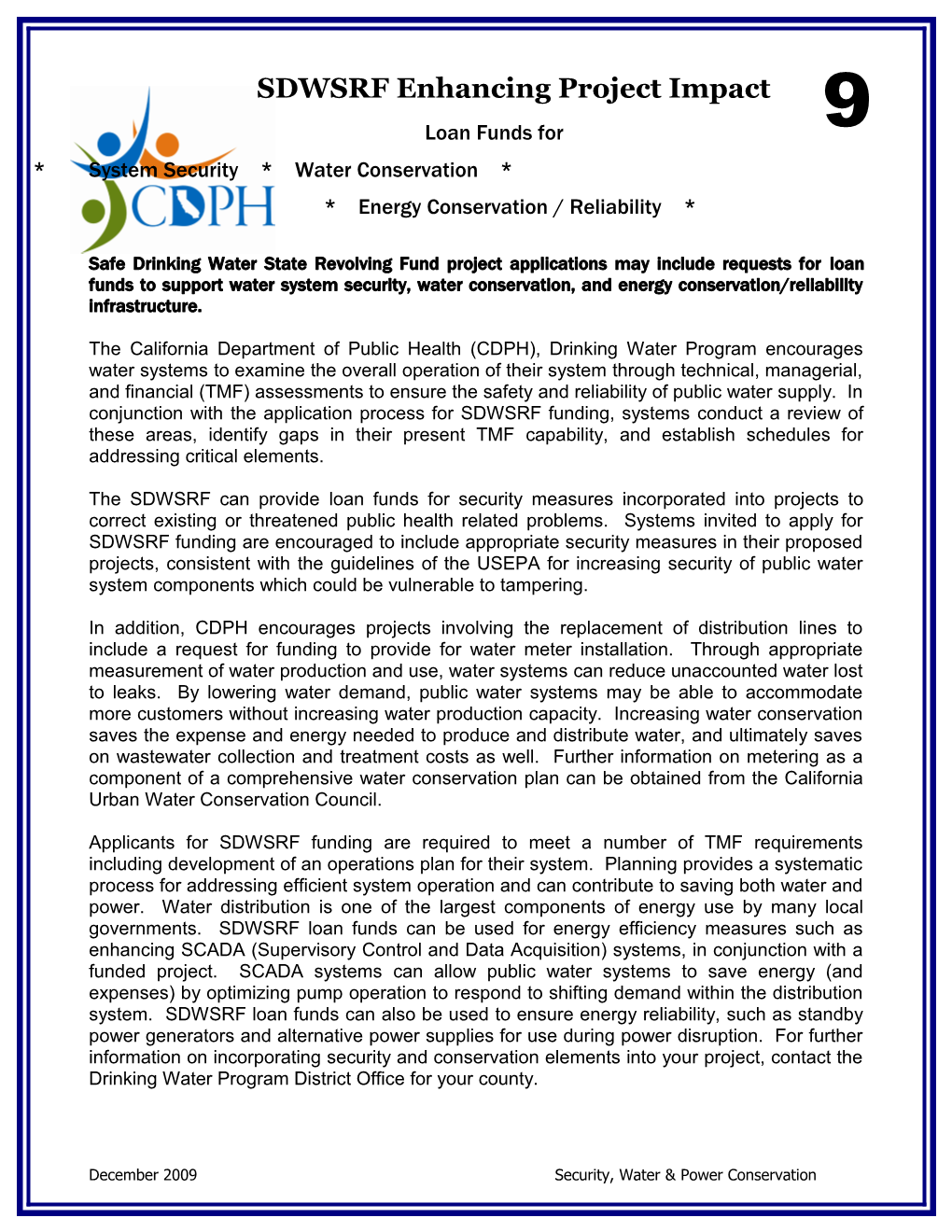 (9) SDWSRF Enhancing Project Impact Document