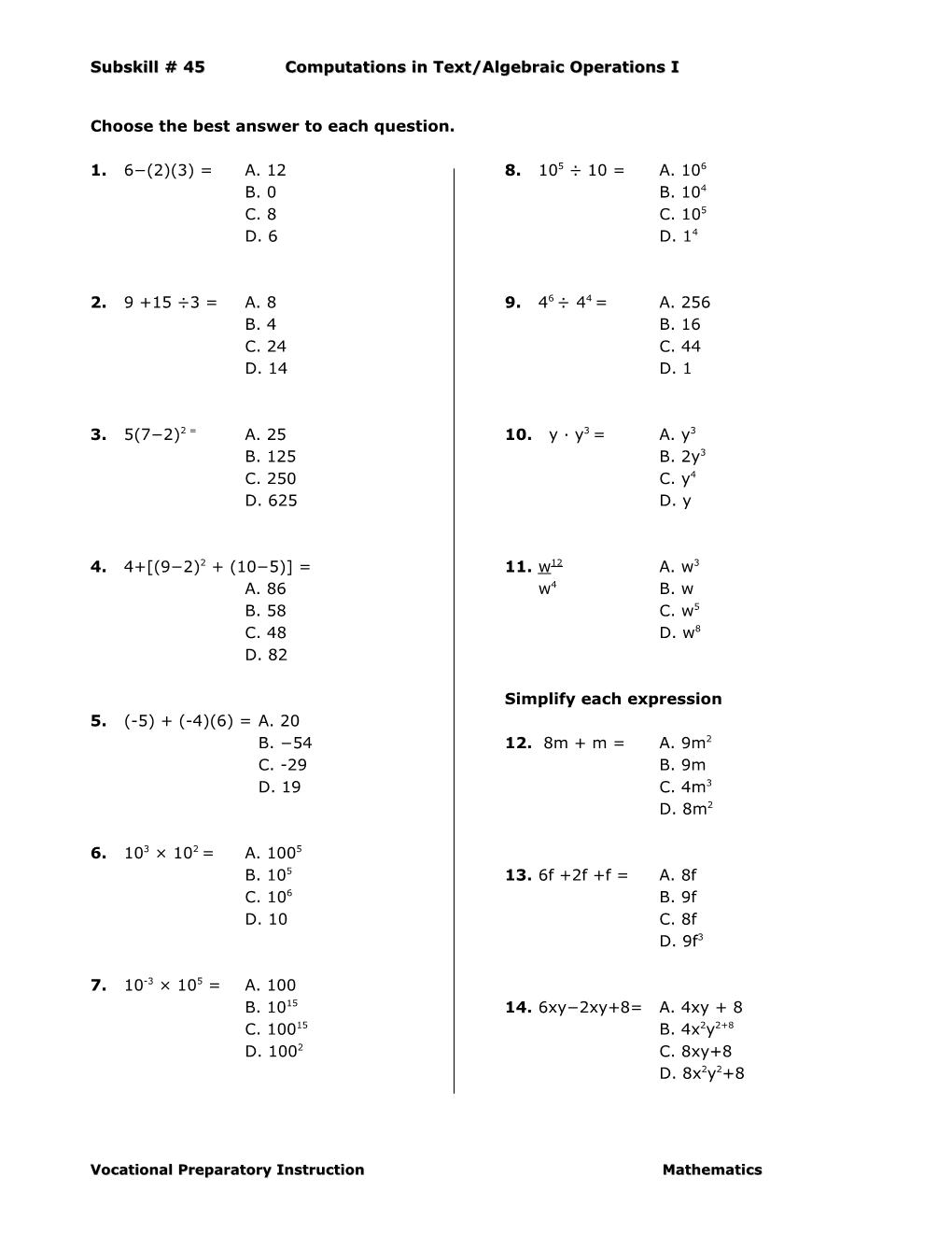 Vocational Preparatory Instruction (VPI) s1