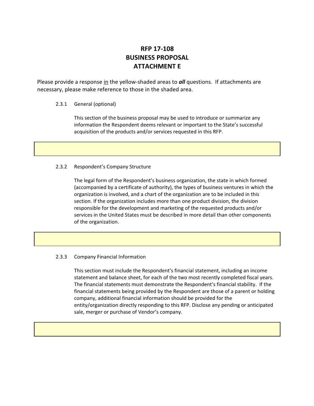 RFP 17-108 Business Proposal Attachment E