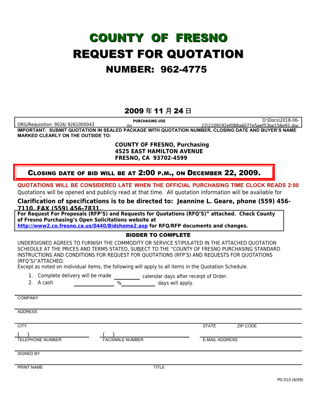 Lab Analysis Water Sampling RFQ