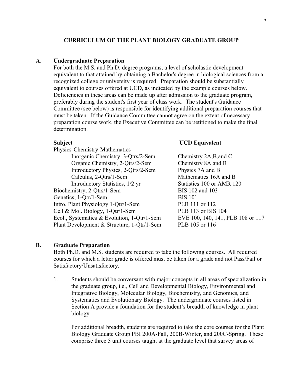 Curriculum of the Plant Biology Graduate Group