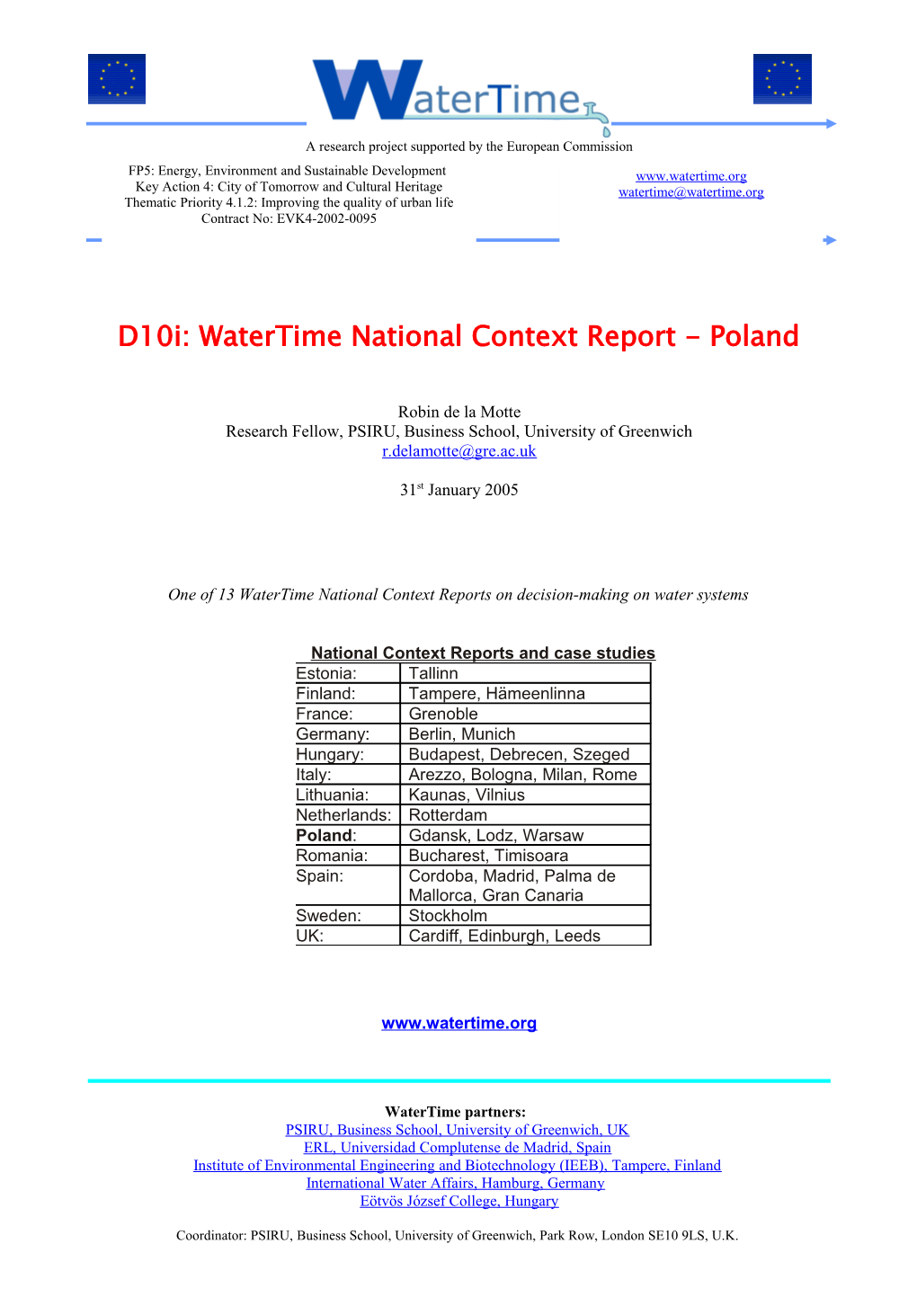 D10i: Watertime National Context Report - Poland