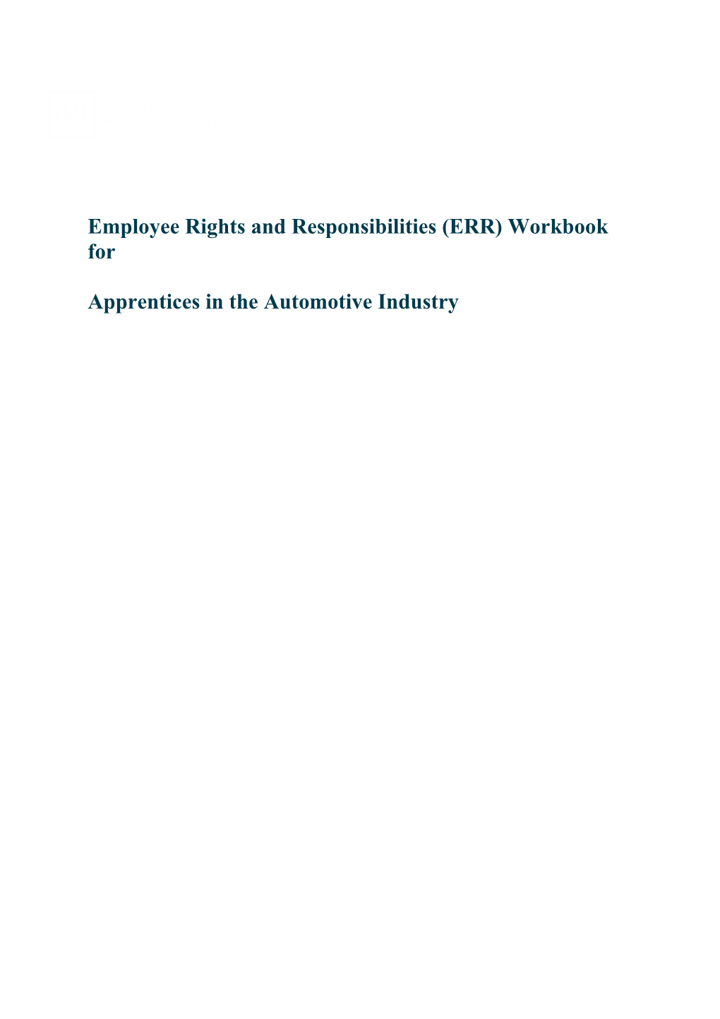 Employee Rights and Responsibilities (ERR) Workbook For