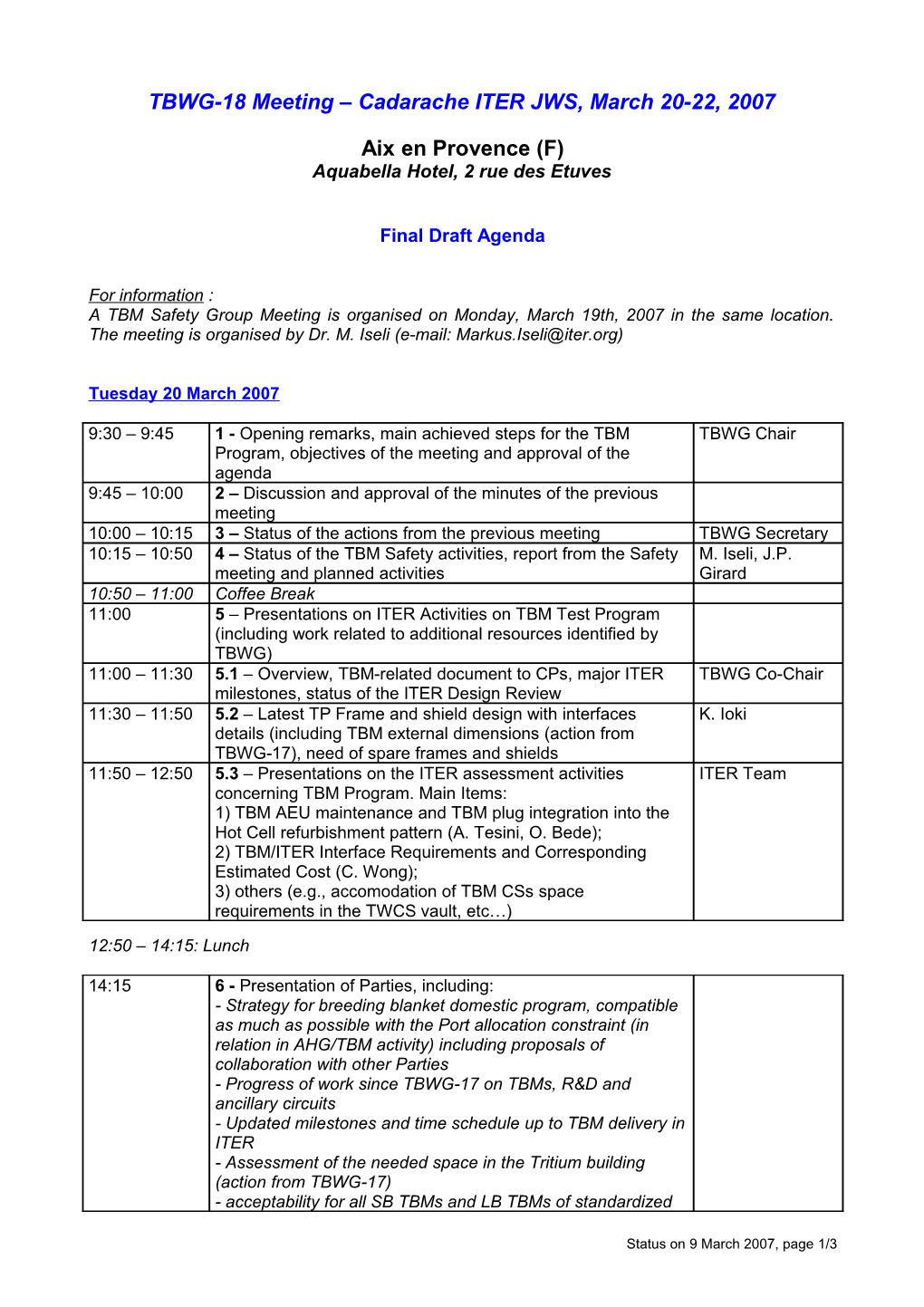 Draft Agenda TBWG-11
