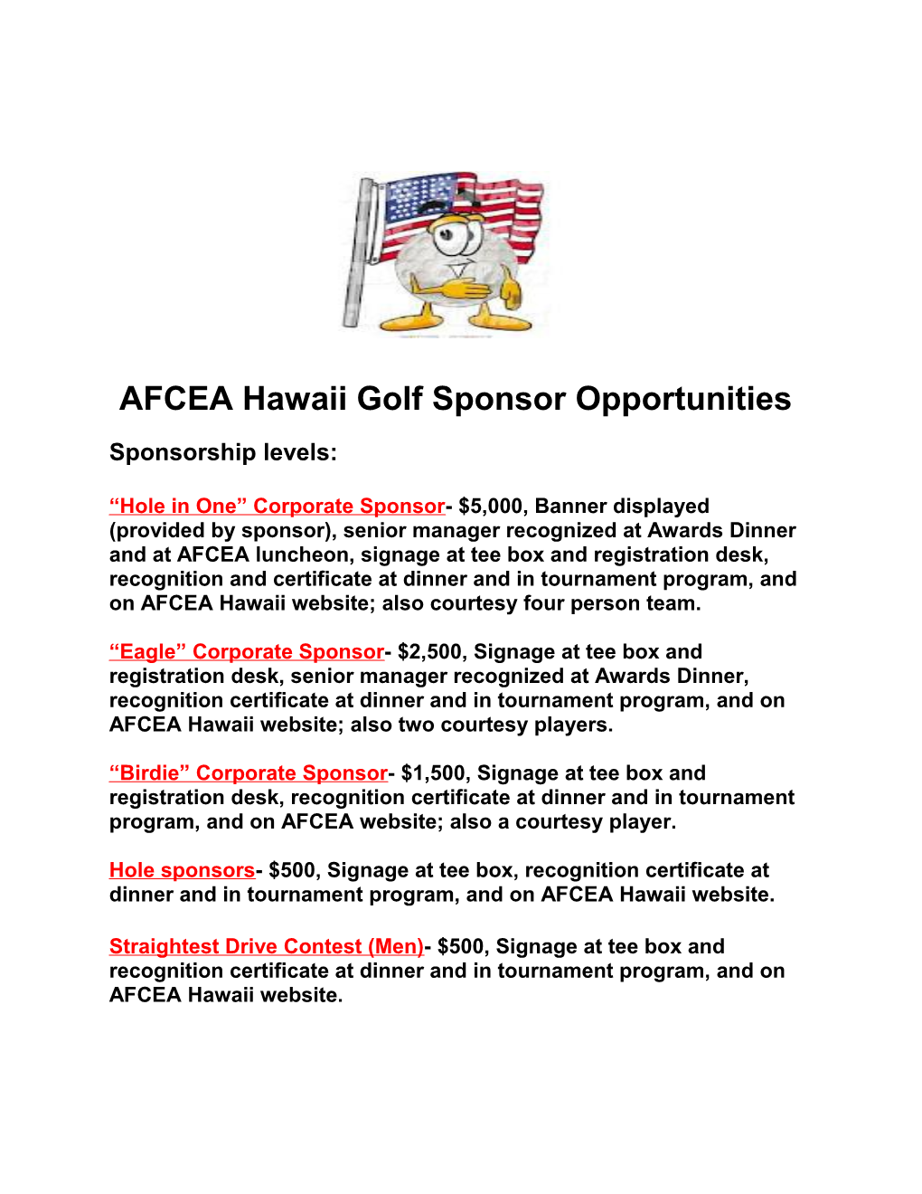 AFCEA Hawaii Golf Sponsor Opportunities