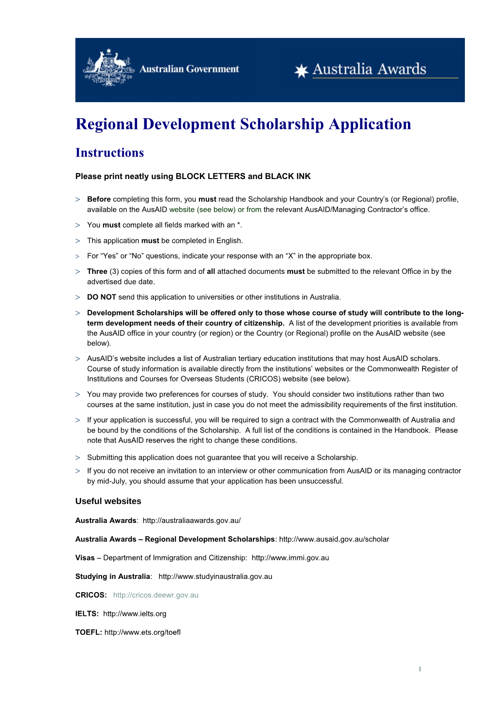 Regional Development Scholarship Application
