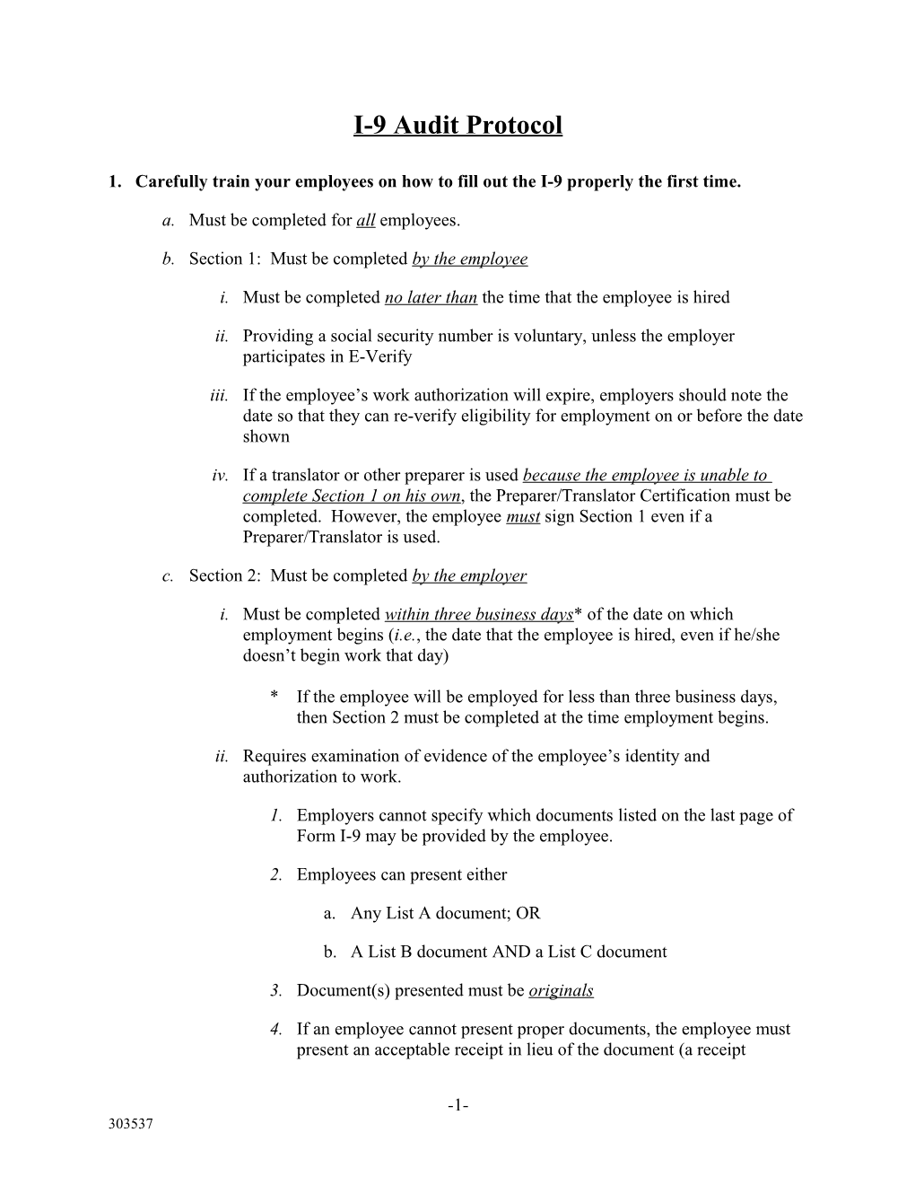 I-9 Audit Protocol