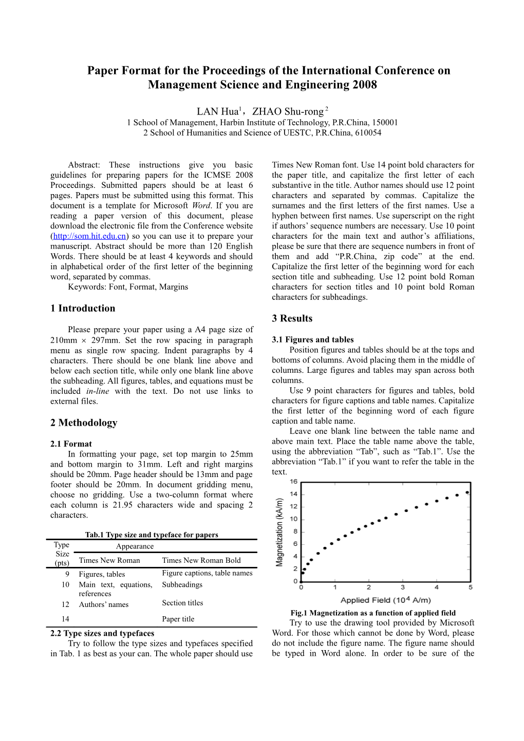 Paper Format for the Proceedings of the International Conference on Management Science