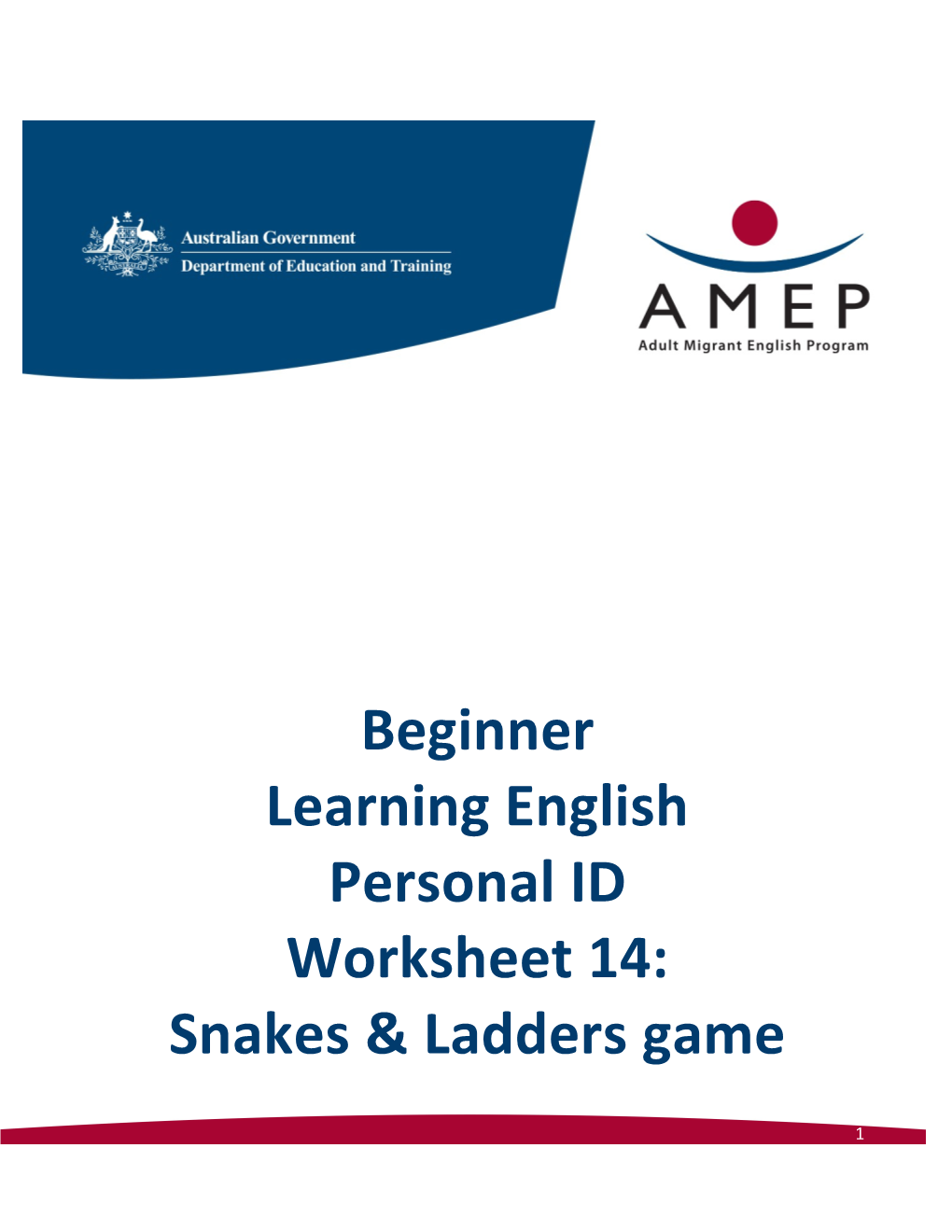 Beginner Learning English Personal ID Worksheet 14: Snakes & Ladders Game