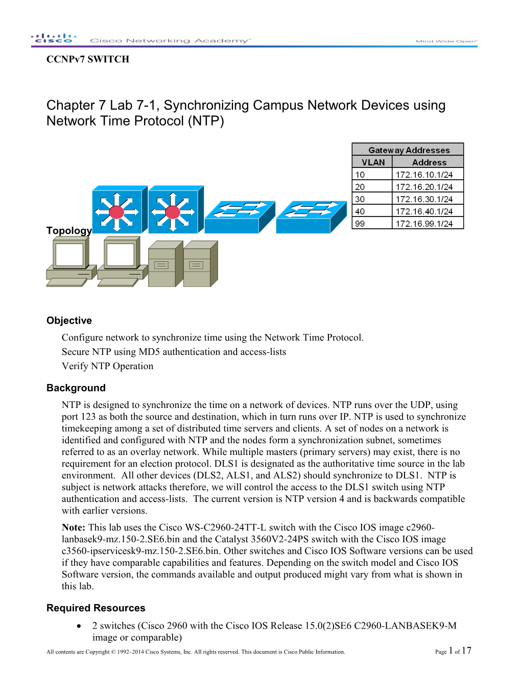 Ccnpv7 Chapter 7 Lab 7-1, Configuring NTP
