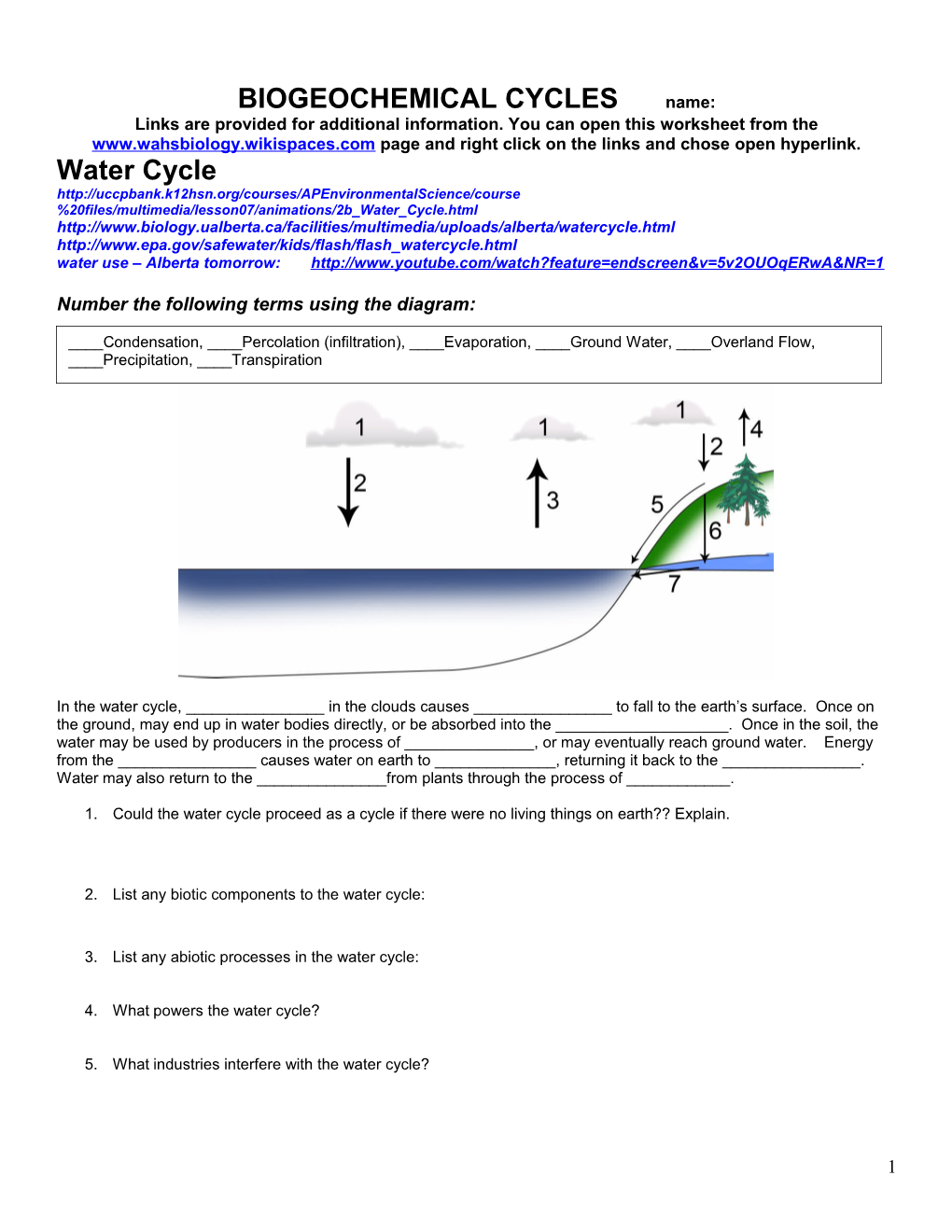 Number the Following Terms Using the Diagram