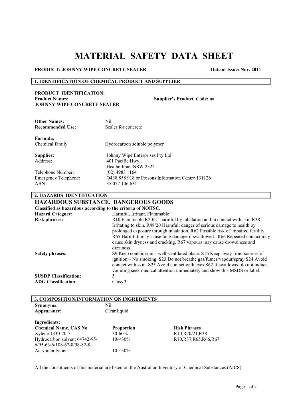 Material Safety Data Sheet s81