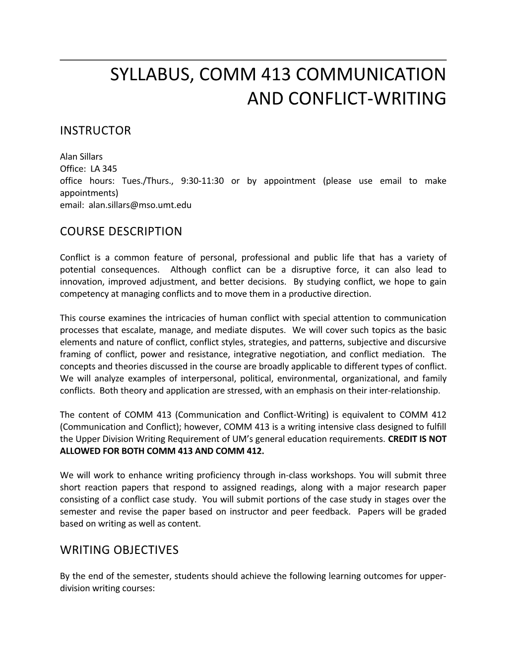 Syllabus, Comm 413Communication and Conflict-Writing