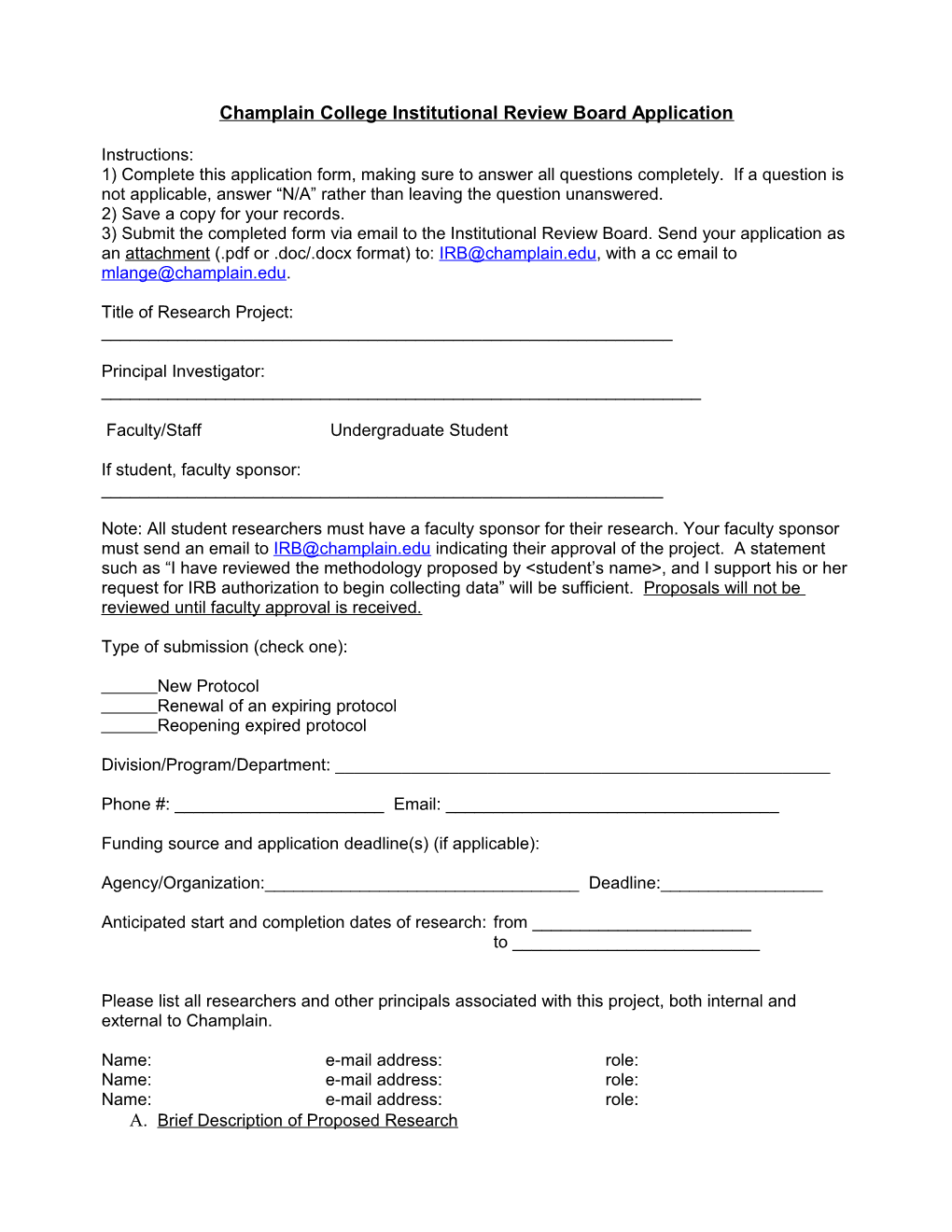 Colorado College IRB Application Draft (12/5/06)