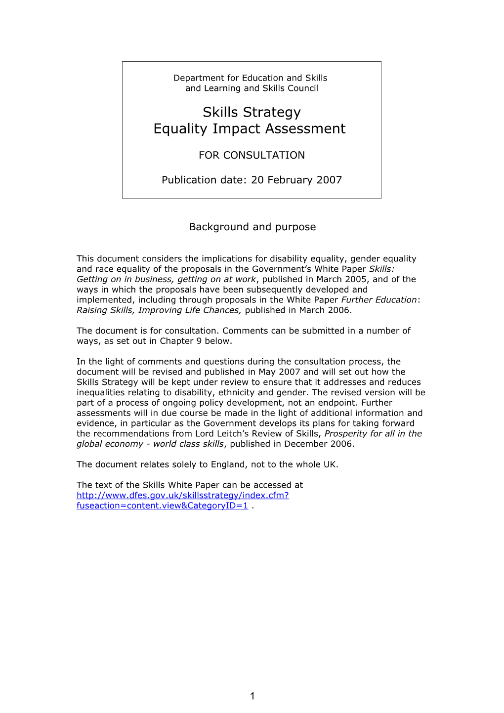 Skills Strategy Equality and Diversity Impact Assessment