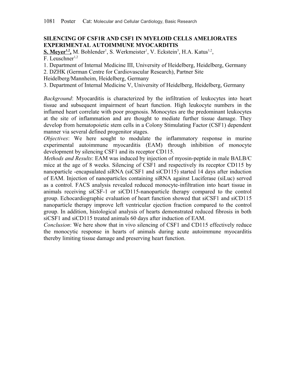 Silencing of Csf1r and Csf1 in Myeloid Cells Ameliorates Experimental Autoimmune Myocarditis