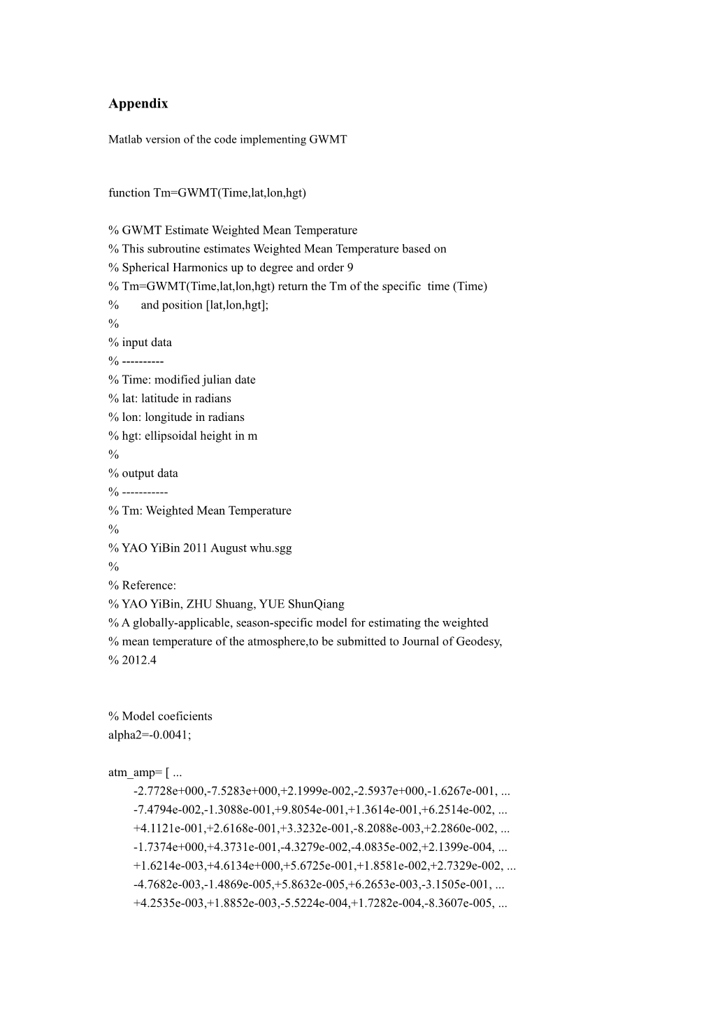 Function Tm=GWMT(Time,Lat,Lon,Hgt)