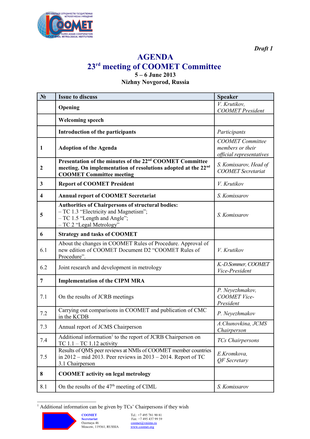 23Rd Meeting of COOMET Committee