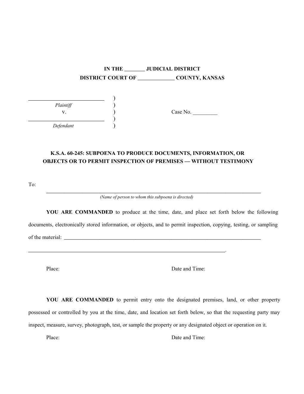 Subpoena to Appear and Testify at a Hearing Or Trial in a Civil Action