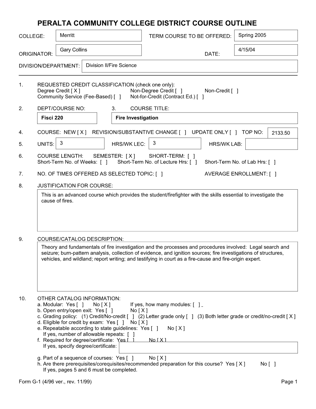 Peralta Community College District Course Outline