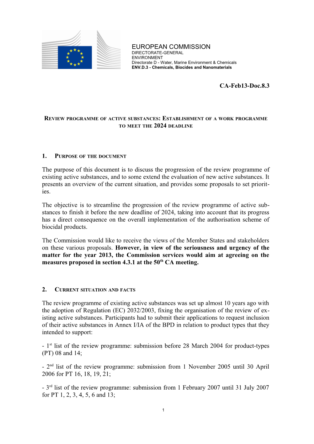 Review Programme of Active Substances: Establishment of a Work Programme to Meet the 2024