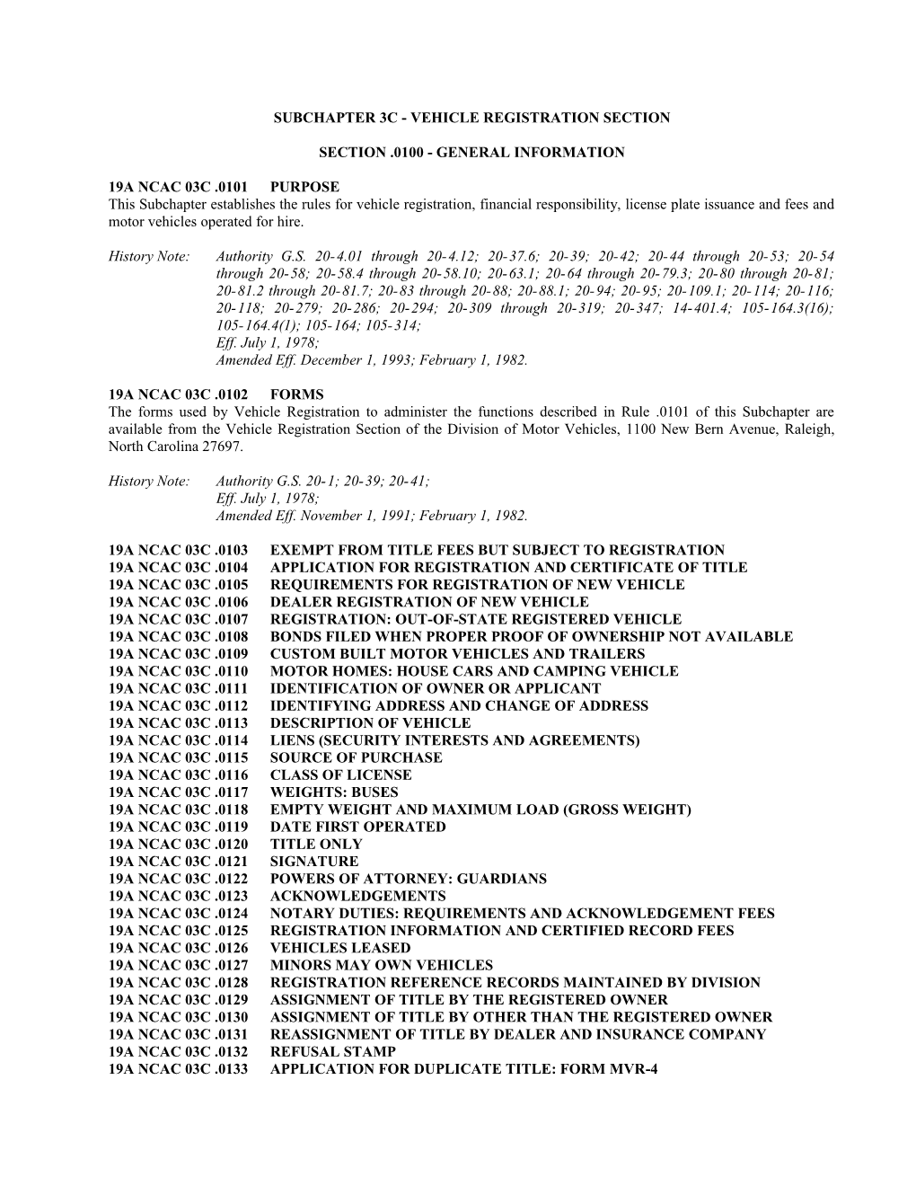 Subchapter 3C Vehicle Registration Section