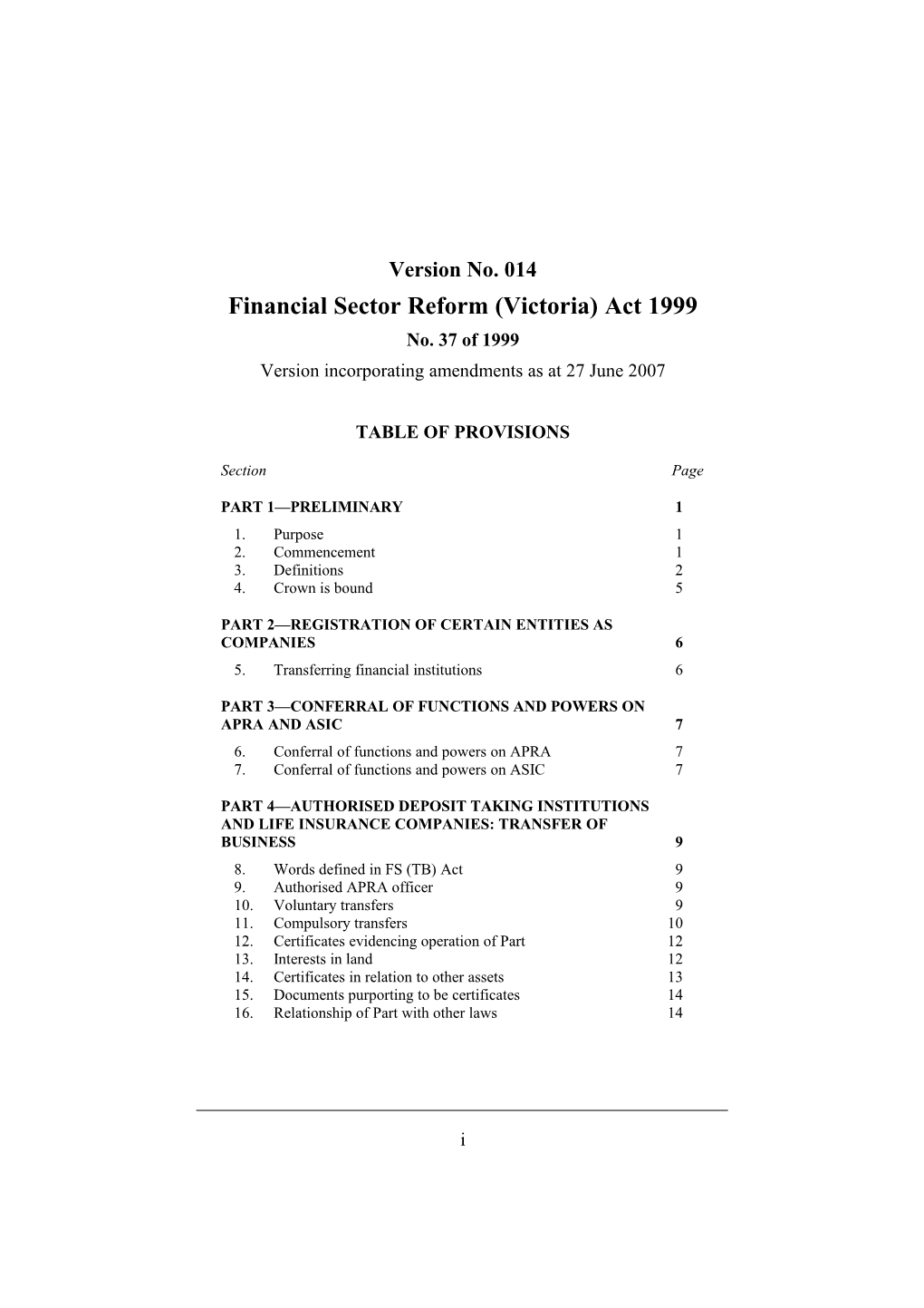 Financial Sector Reform (Victoria) Act 1999