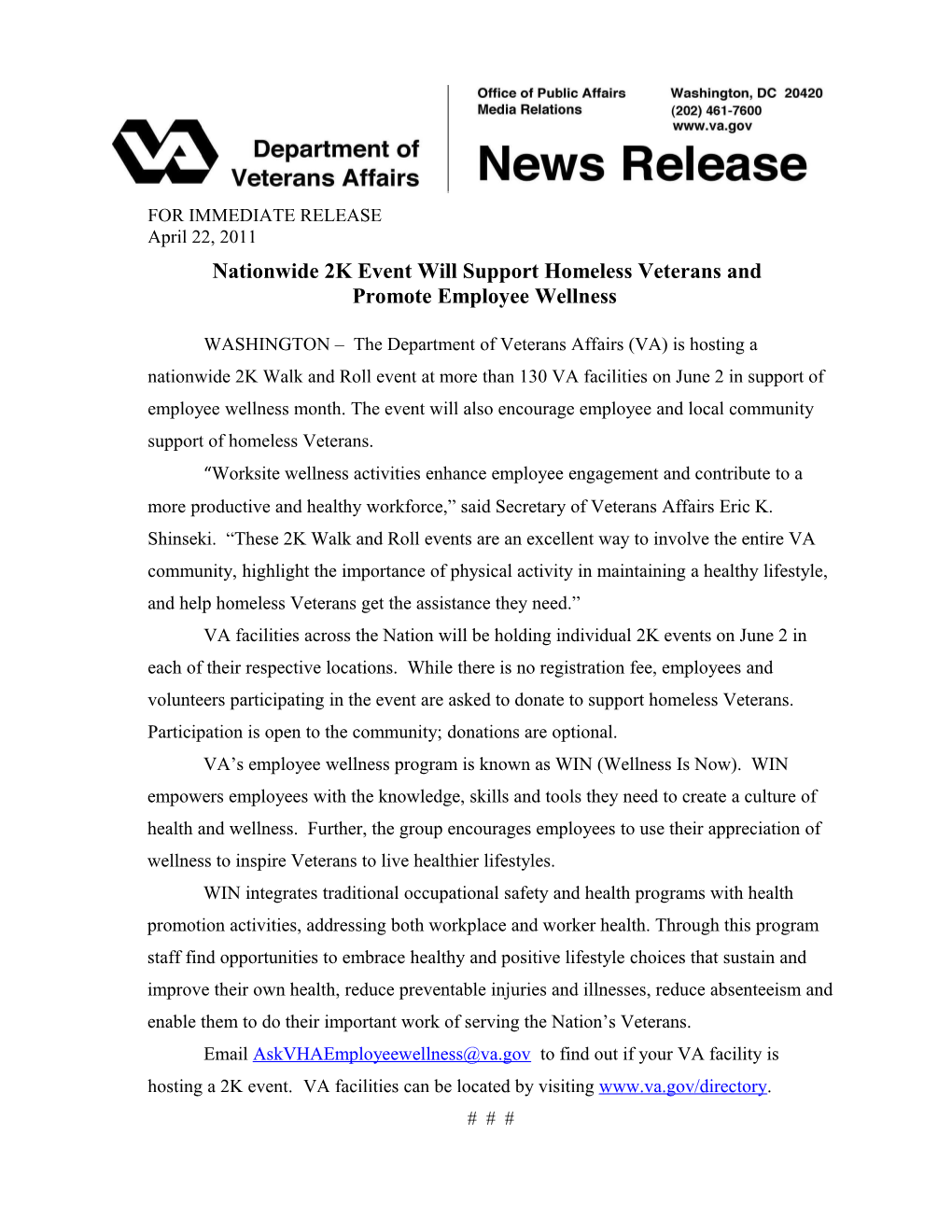 VA 2K National News Release Vhav1ka.110406