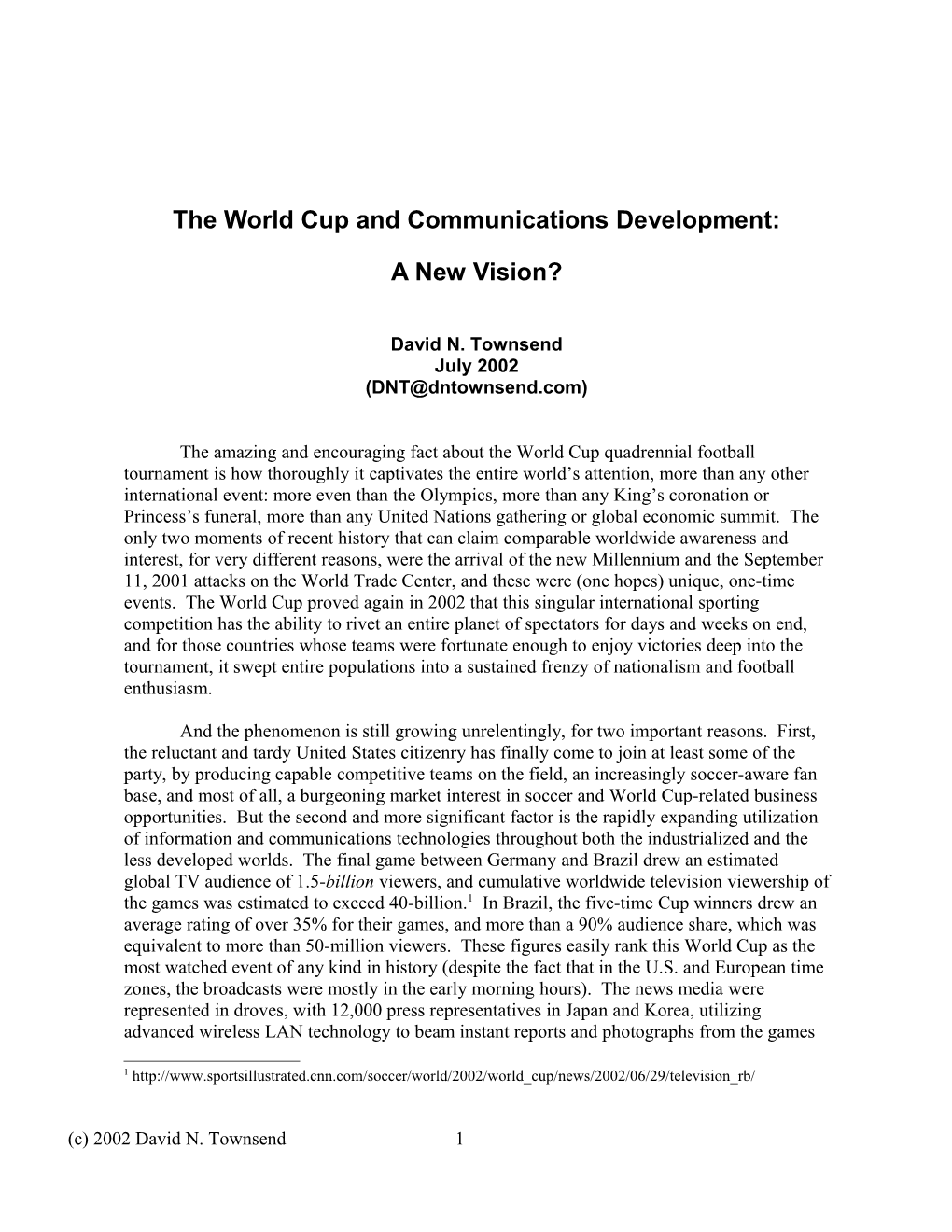 The World Cup and Communications Development