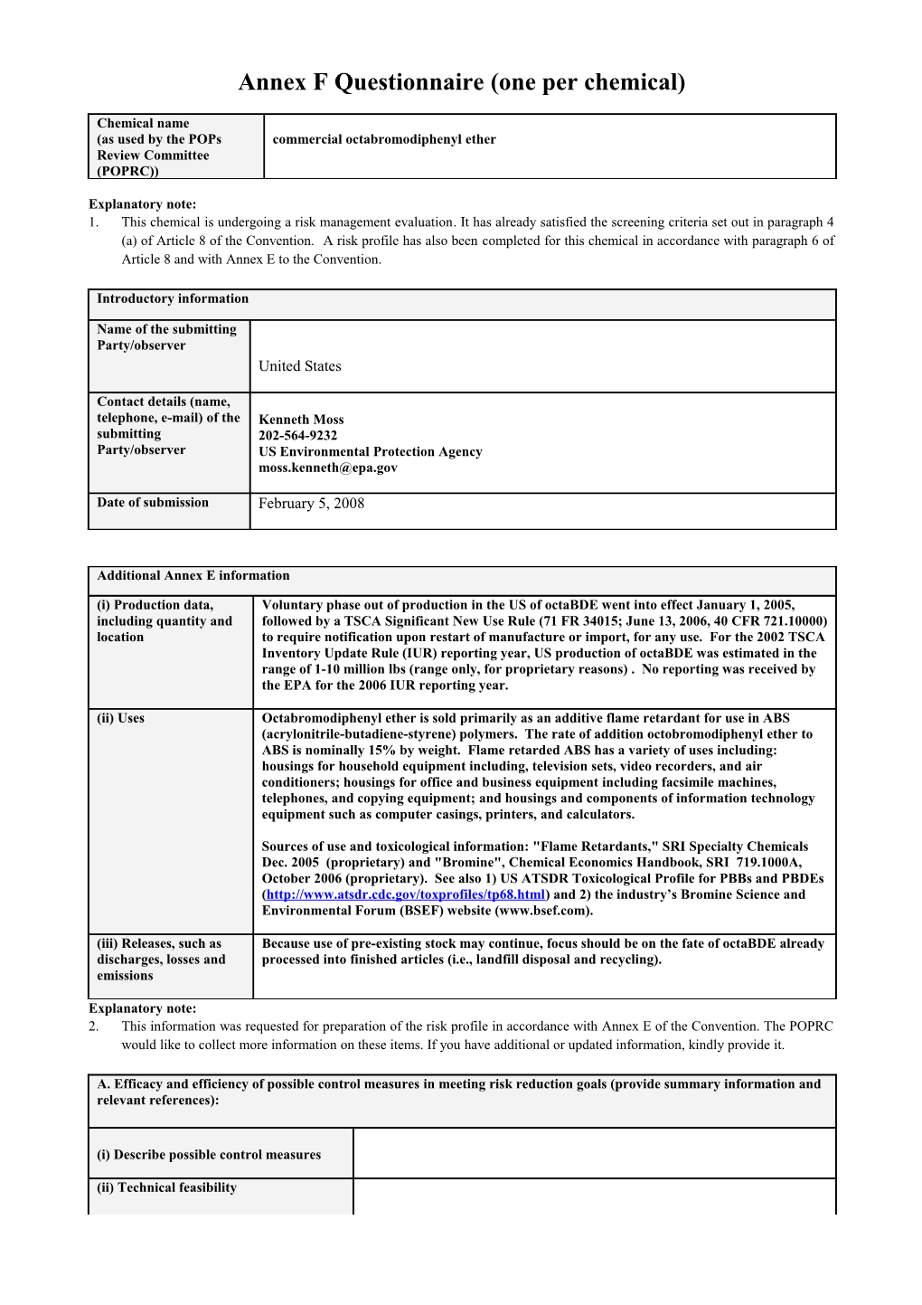 Annex F Questionnaire C-Octabde