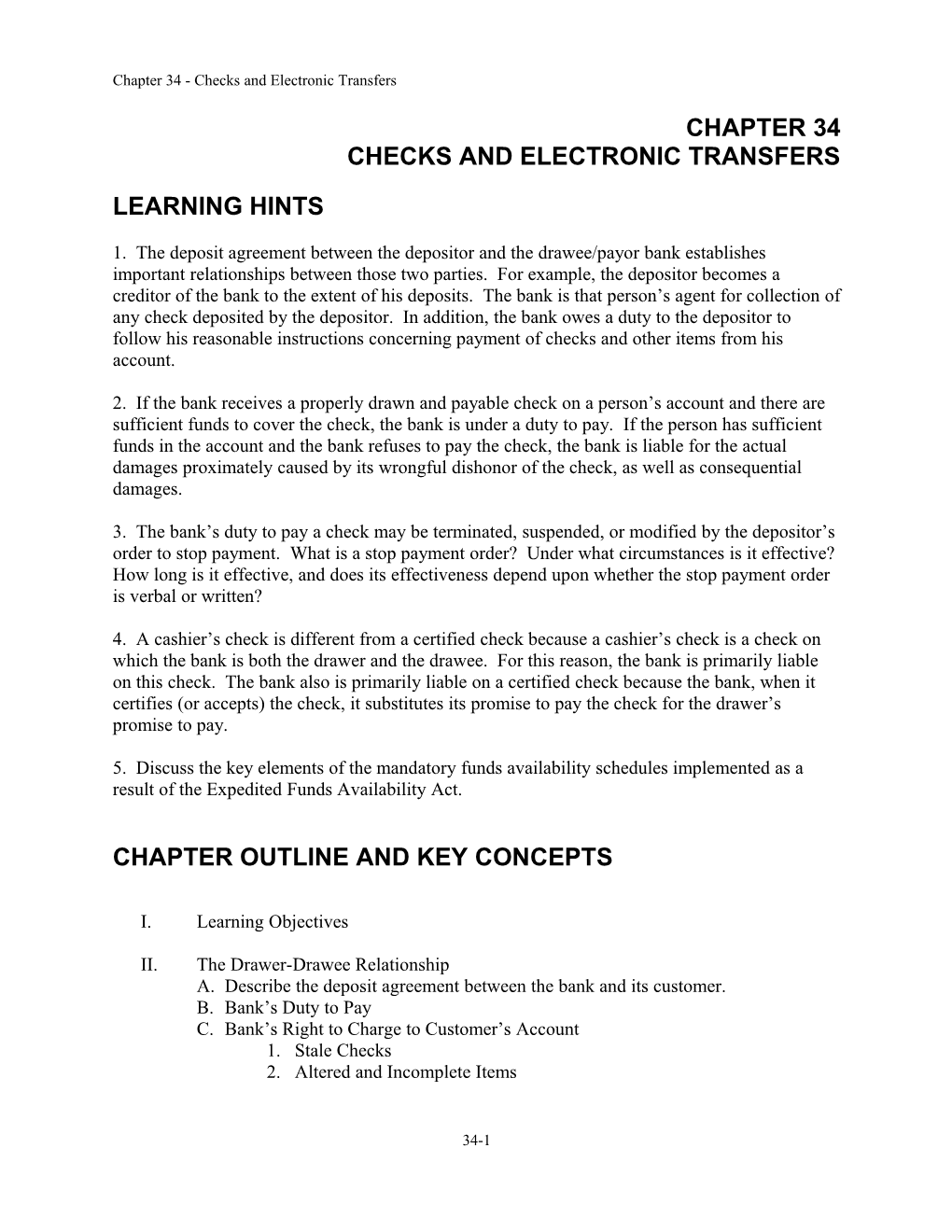 Chapter 34 - Checks and Electronic Transfers