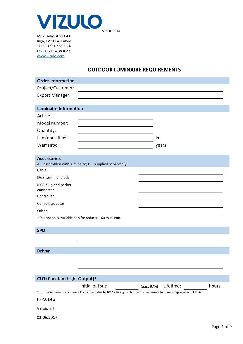 Outdoor Luminaire Requirements