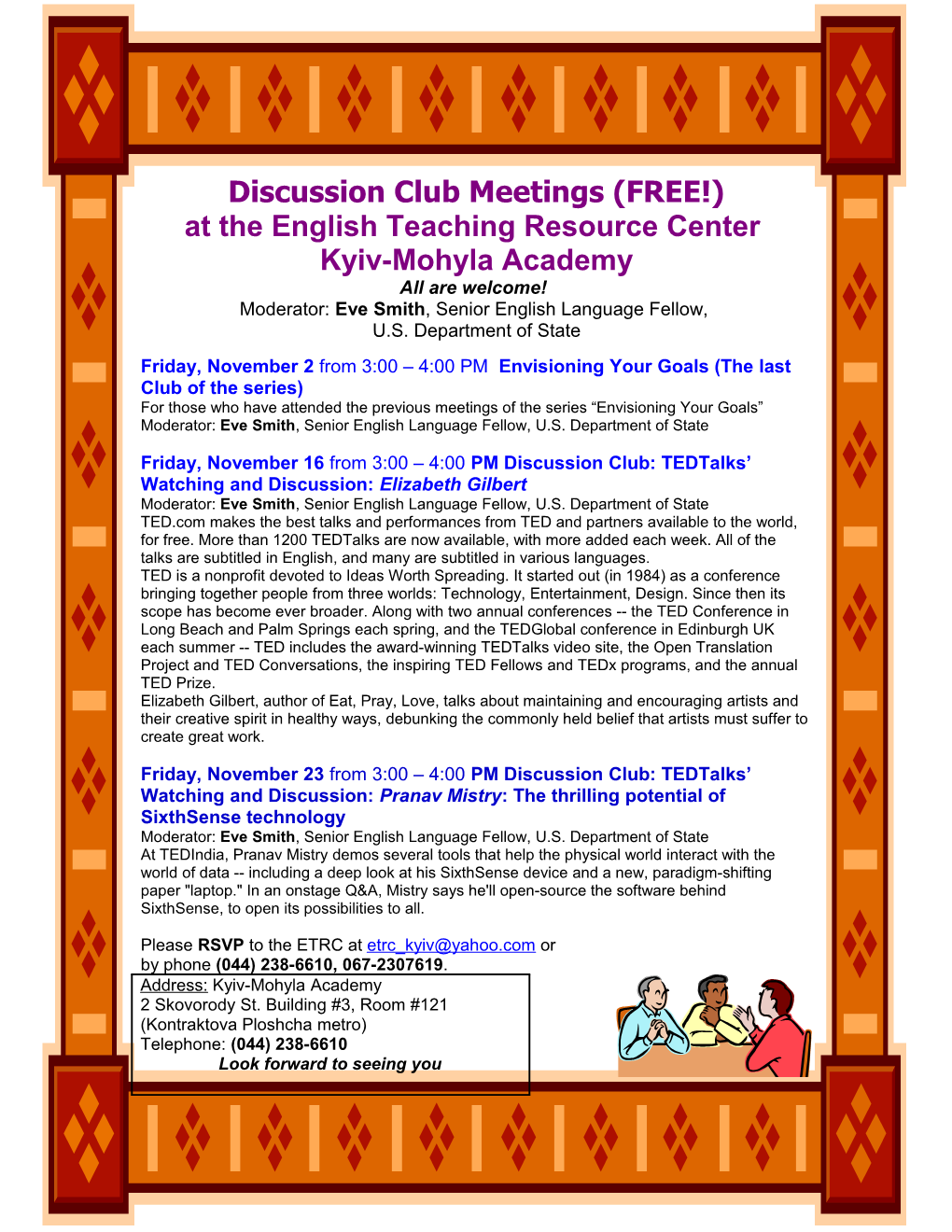 Discussion Club Meetings (FREE!)