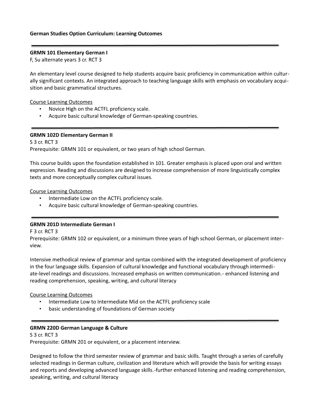 Learning Outcomes German Program 2013 (Content Courses)