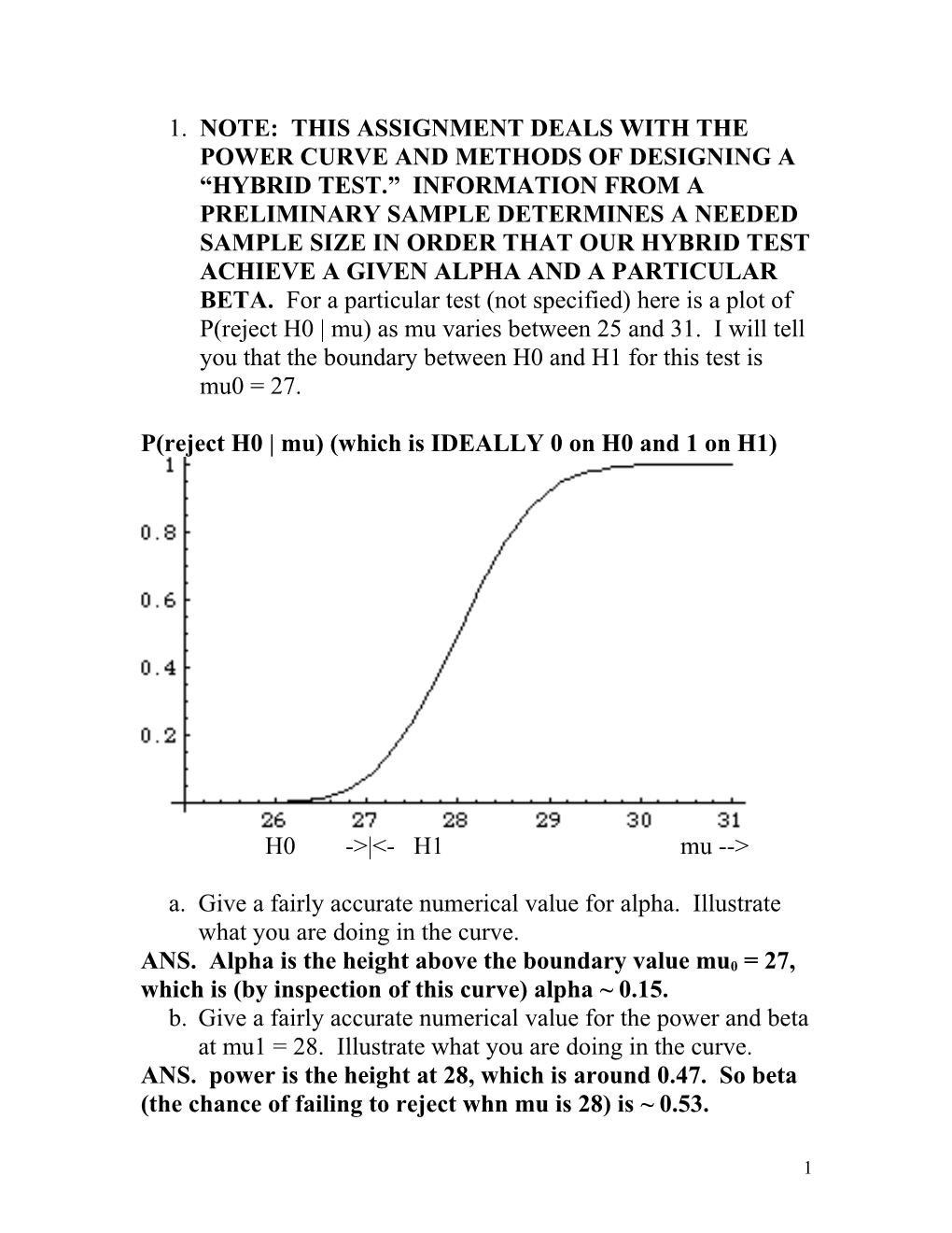 P(Reject H0 Mu) (Which Is IDEALLY 0 on H0 and 1 on H1)