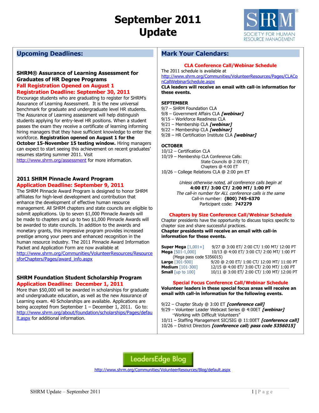 SHRM 2011 Chapter Study