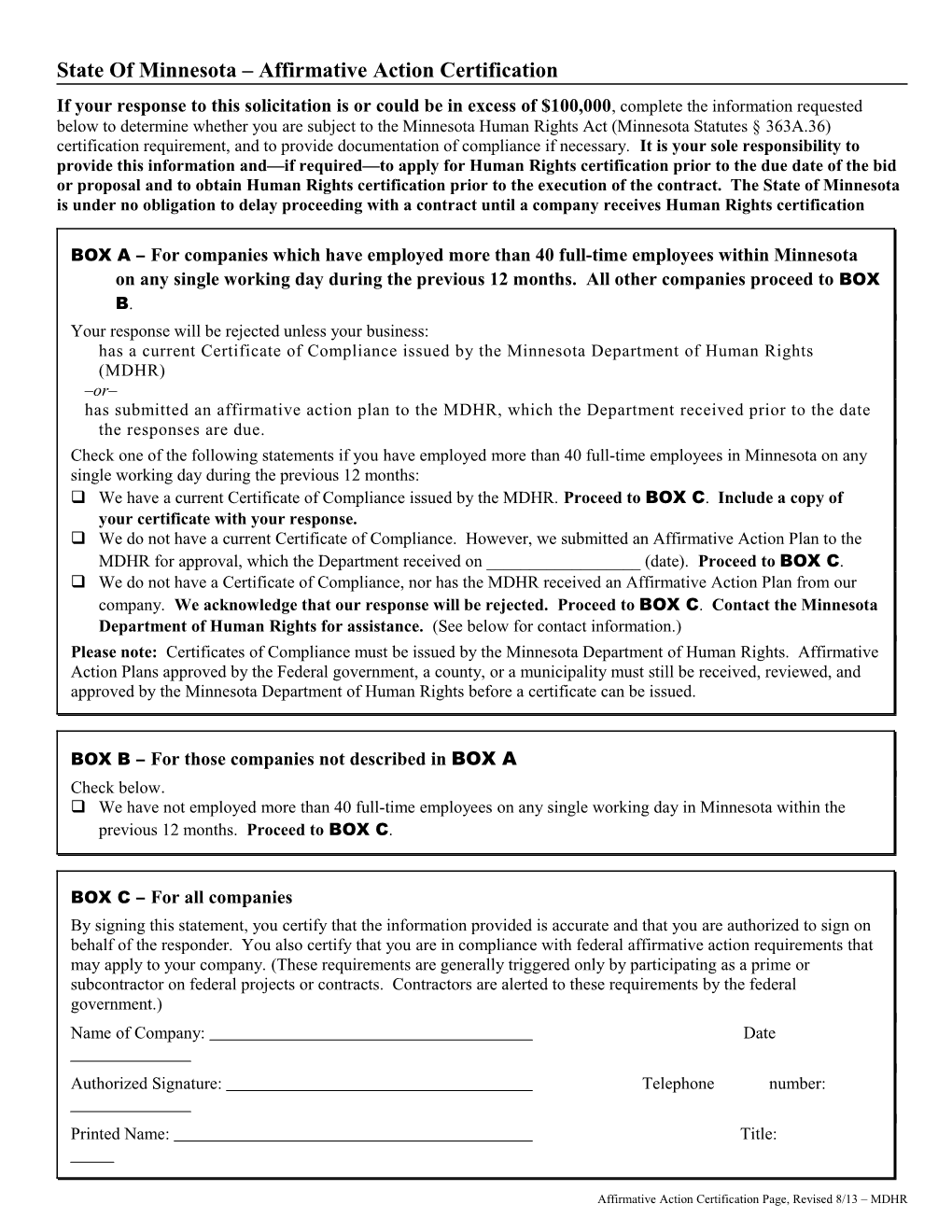 State of Minnesota Affirmative Action Data Page