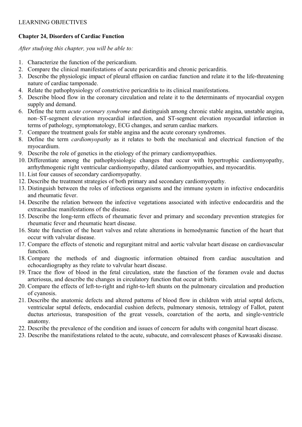 Chapter 24, Disorders of Cardiac Function