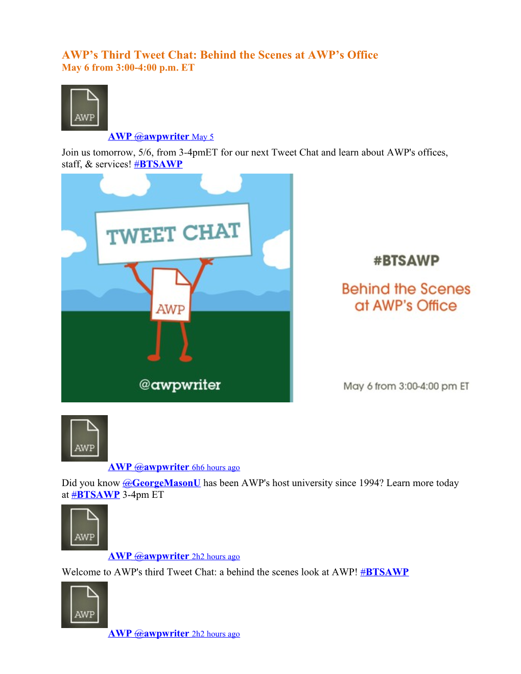 Join Us Tomorrow, 5/6, from 3-4Pmet for Our Next Tweet Chat and Learn About AWP's Offices